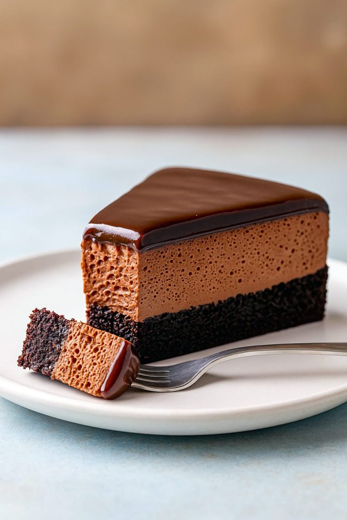 Slice of decadent Chocolate Cake With Chocolate Mousse, inspired by French Mousse Cake, with a rich chocolate base and silky mousse topping, perfect for anyone searching Frosting Ideas For Chocolate Cake or a quick Chocolate Mousse Recipe Easy, also shown as a Mini Mousse Cake version.
