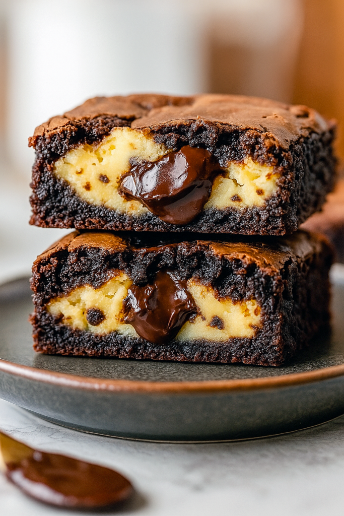 A platter of small squares featuring a marbled layer of dark brownie and creamy cheesecake, each topped with a drizzle of chocolate—perfect Brownie Cheesecake Cookies for Sharable Desserts, showcasing Choco Cheesecake, Cheesecake Brownie Bites, and one of the Best Desserts Ever for any Dessert For Party or as part of Impressive Dessert Ideas and Classy Desserts collections.