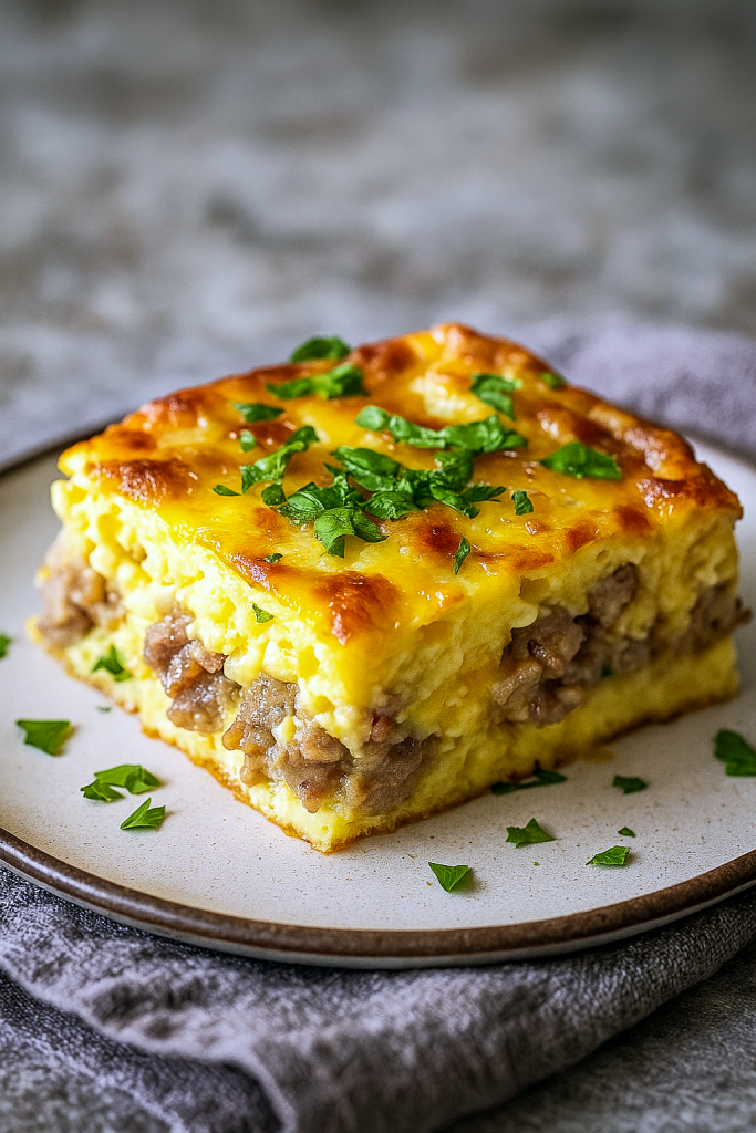 Enjoy your effortless, protein-packed sausage and egg bake—perfect for feeding a crowd or for simple meal prep any day of the week!