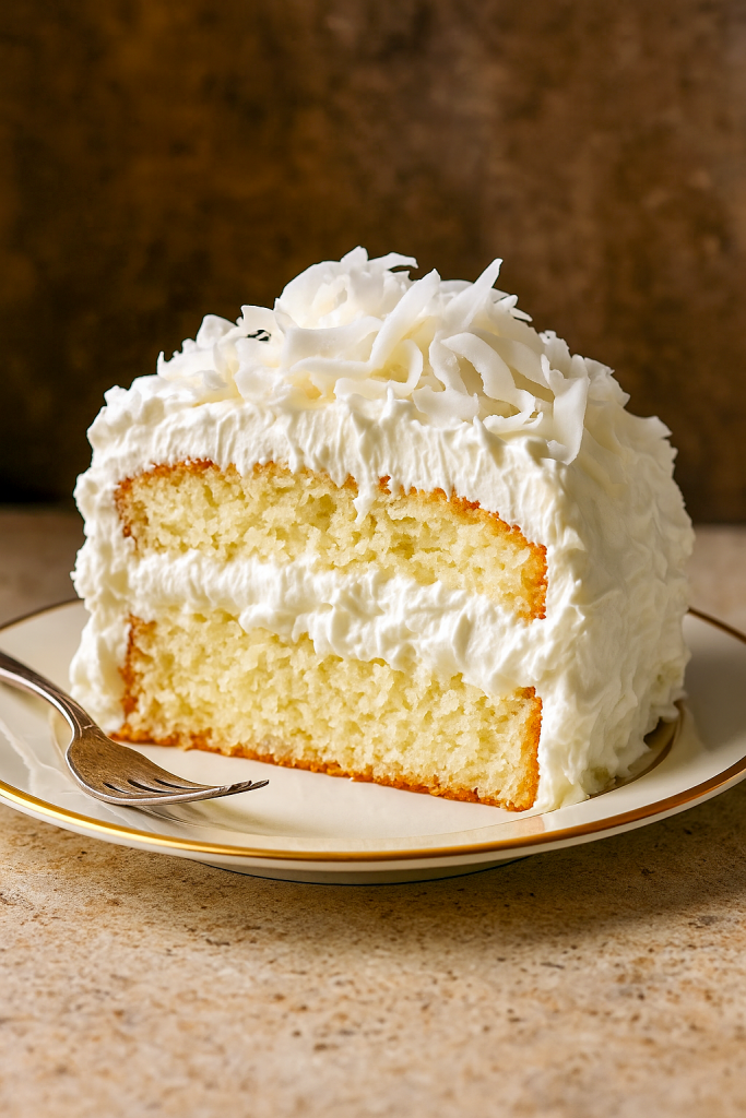 A three‑layer cloud‑like coconut cake frosted in creamy white icing and coated in toasted coconut flakes, showcasing a perfect Coconut Cake Recipe from a simple Coconut Recipes collection, ideal for Eat Dessert moments, and ranking among Delicious Cake Recipes, Coconut Desserts, Coconut Sheet Cakes, Köstliche Desserts, Homemade Cakes, and top‑tier Yummy Food Dessert treats.