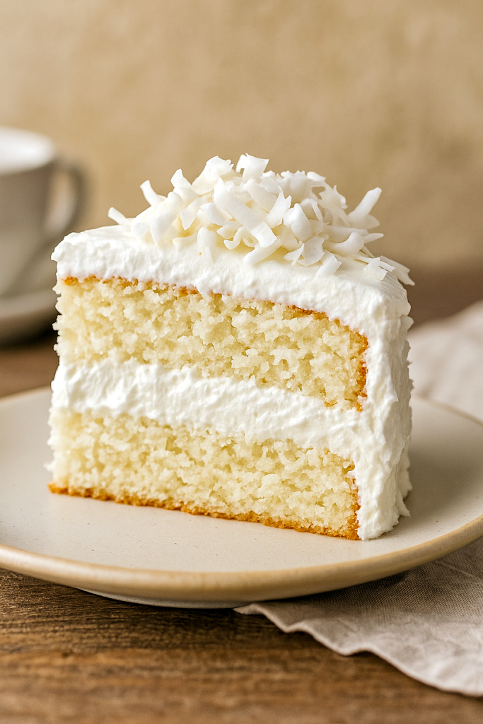 A three‑layer cloud‑like coconut cake frosted in creamy white icing and coated in toasted coconut flakes, showcasing a perfect Coconut Cake Recipe from a simple Coconut Recipes collection, ideal for Eat Dessert moments, and ranking among Delicious Cake Recipes, Coconut Desserts, Coconut Sheet Cakes, Köstliche Desserts, Homemade Cakes, and top‑tier Yummy Food Dessert treats.