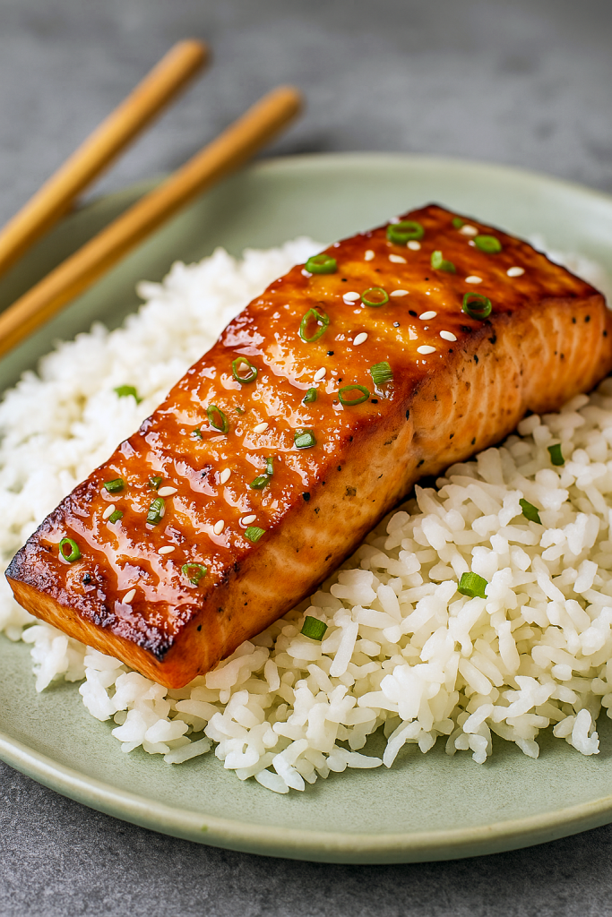 Four flaky salmon fillets glazed with sticky orange teriyaki sauce and sprinkled with sesame seeds and green onions—an Orange Teriyaki Salmon dish that inspires Salmon Meal Ideas Dinners, showcases Teriyaki Salmon Recipes Baked, and highlights bold Salmon Flavors perfect for Salmon Recipe Ideas, from Easy Orange Salmon Recipe to Hawaiian Salmon, Alaskan Salmon Recipes, or even Crockpot Salmon Recipes.