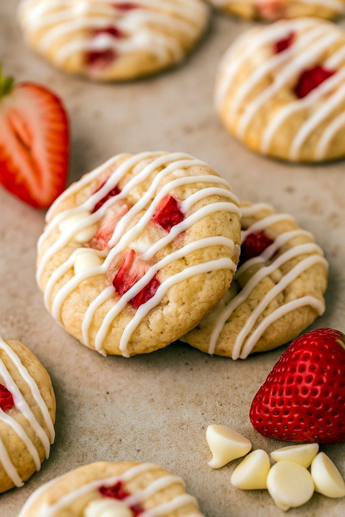 Shortcake Cookies Shortbread rounds studded with berries—classic Shortcake Cookies meets Easy Strawberry Cookies in every glazed bite.