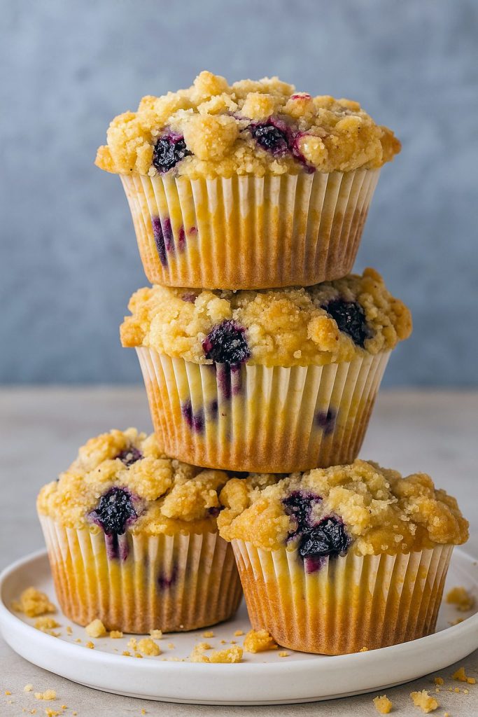A dozen Streusel Muffins dotted with juicy berries, each crowned by a golden Cinnamon Crumble, showcasing classic Basic Blueberry Muffins turned dreamy Berry Muffins.