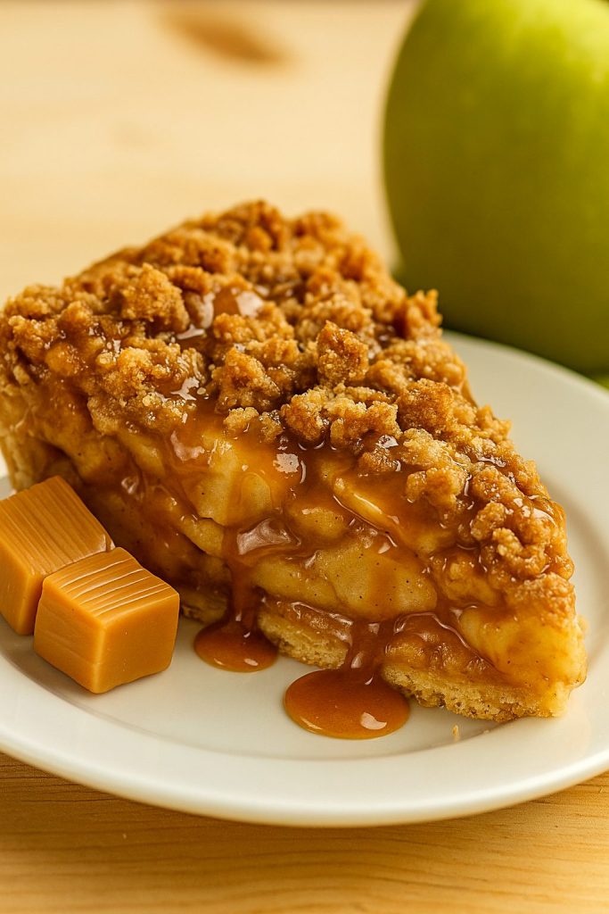 Close-up of a springform Caramel Pie with a sugar-cookie base, spiced apple filling and golden streusel, shown next to rich Brownie Desserts—the perfect Pie Dessert to serve as a showstopping Dessert For Dinner.