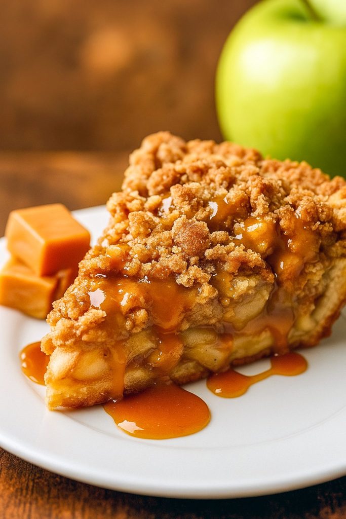 Close-up of a springform Caramel Pie with a sugar-cookie base, spiced apple filling and golden streusel, shown next to rich Brownie Desserts—the perfect Pie Dessert to serve as a showstopping Dessert For Dinner.