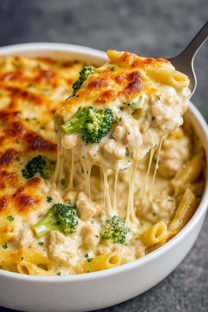 Golden-baked Chicken Broccoli Alfredo in a casserole dish, creamy pasta studded with broccoli and chicken — a great example of Recipes That Use Chicken, suitable for Nut Free Dinner Recipes, fits right into Clean Eating Dinners For Family Simple Recipes, is perfect for chilly nights as an Easy Winter Dishes choice, and serves beautifully as Dinner Recipes For Family With Chicken.