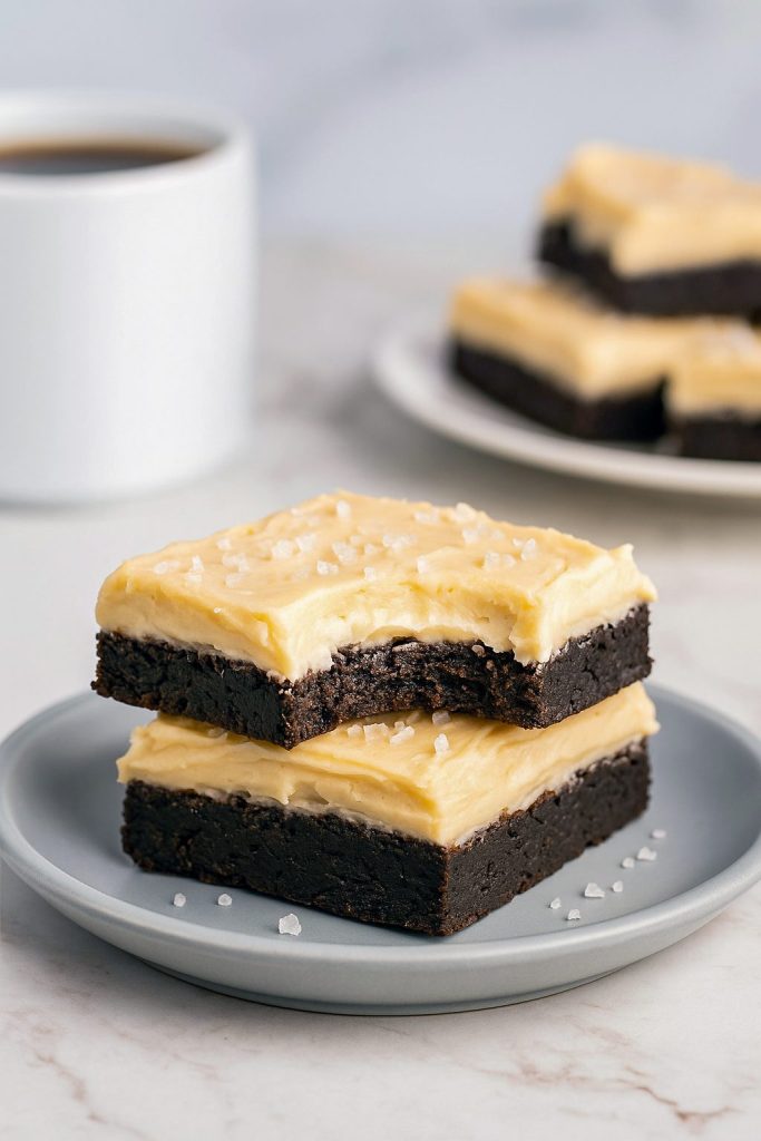 Close-up of Salted Caramel Chocolate Sugar Cookie Bars topped with creamy salted caramel frosting and sea salt, inspired by Salted Caramel Oatmeal Chocolate Chip Cookie Bars and Choc Chip Caramel Cookie Bars, perfect for fans of Gooey Salted Caramel Chocolate Chip Cookie Bars, Caramel Dessert Recipes, and decadent Caramel Desserts like Chocolate Cookie Bars or Lemon Sugar Cookies.