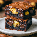 A platter of small squares featuring a marbled layer of dark brownie and creamy cheesecake, each topped with a drizzle of chocolate—perfect Brownie Cheesecake Cookies for Sharable Desserts, showcasing Choco Cheesecake, Cheesecake Brownie Bites, and one of the Best Desserts Ever for any Dessert For Party or as part of Impressive Dessert Ideas and Classy Desserts collections.