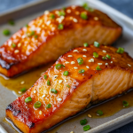 Four flaky salmon fillets glazed with sticky orange teriyaki sauce and sprinkled with sesame seeds and green onions—an Orange Teriyaki Salmon dish that inspires Salmon Meal Ideas Dinners, showcases Teriyaki Salmon Recipes Baked, and highlights bold Salmon Flavors perfect for Salmon Recipe Ideas, from Easy Orange Salmon Recipe to Hawaiian Salmon, Alaskan Salmon Recipes, or even Crockpot Salmon Recipes.