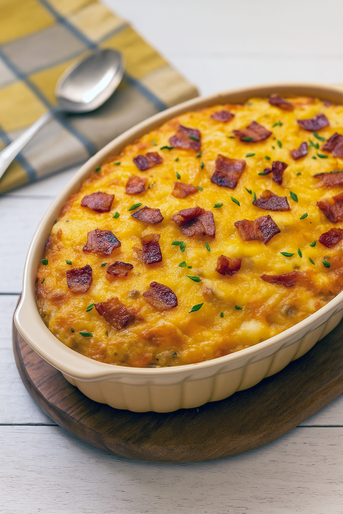 A bubbling Twice Baked Potatoes Casserole studded with bacon and cheese, inspired by Sunny’s Easy Loaded Baked Potato Casserole, showcasing the best in Potato Recipes Side Dishes, Cheesy Chicken Bacon Potato Bake, and Loaded Cheesy Chicken Potato Casserole, also known as Cheesy Chicken & Bacon Potatoes, Sunny’s Easy Loaded Potato Casserole, Baked Potato Casserole, and Twice Baked Potatoes.