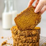 Close-up of a golden loaf of Pumpkin Strudel Bread with a generous Pumpkin Bread Topping, showcasing a Pumpkin Bread With Streusel twist on the classic Pumpkin Strudel.