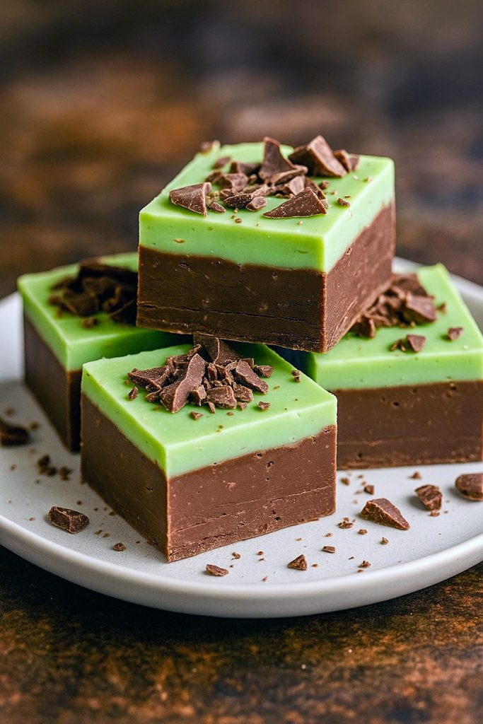 Creamy Chocolate Mint Fudge layered with minty green and rich chocolate, perfect for Mint Fudge Recipes Easy, Fun Fudge Flavors, and cool Summer Fudge Recipes to satisfy your Mint Dessert cravings.