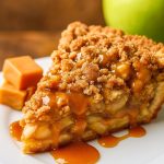 Close-up of a springform Caramel Pie with a sugar-cookie base, spiced apple filling and golden streusel, shown next to rich Brownie Desserts—the perfect Pie Dessert to serve as a showstopping Dessert For Dinner.