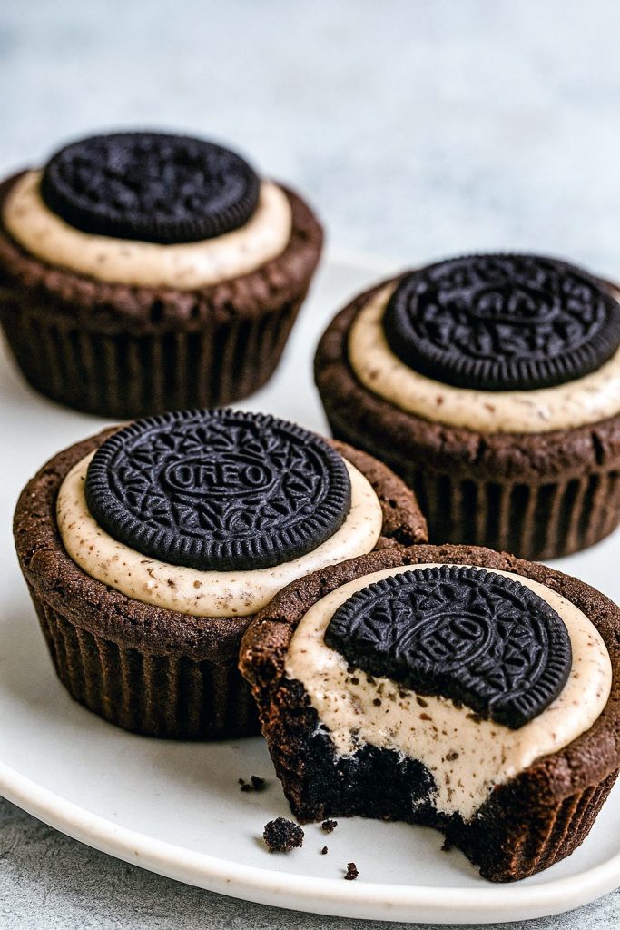 Mini Oreo Dessert Cheesecake cookie cups topped with whipped cream and crushed Oreos—perfect Homestyle Bakes and Easy Desserts Finger Food for parties or Easy Office Desserts.