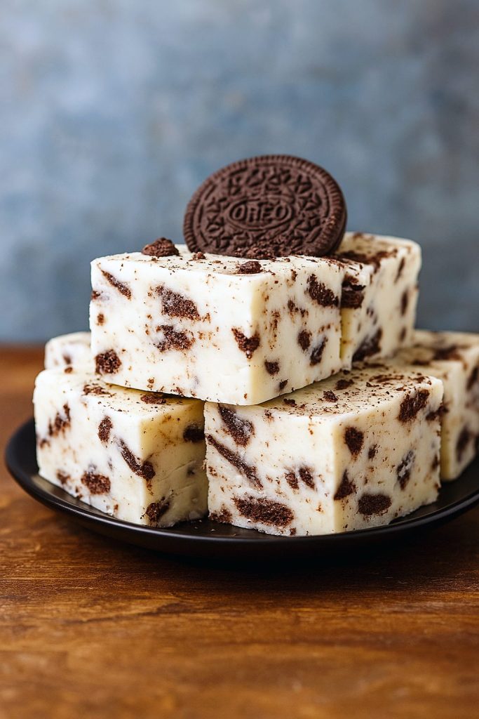 Plate of creamy Oreo fudge squares illustrating How To Make Soft Fudge, part of festive No Bake Christmas Fudge and Fudge Dessert Recipes, showing the silky finish of How To Make White Fudge, a fail-safe alternative to a Dry Fudge Recipe, and featured among favorite Candy Fudge Recipes, hailed as the Best Ever Fudge Recipe and one of the Good Fudge Recipes, ideal for your Christmas Sweets To Make list.